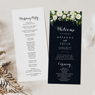 Greenery White Floral Royal Blue Wedding Programm