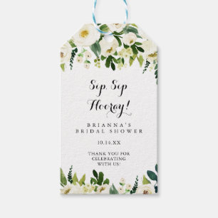 Greenery White Floral Sip Sip Hooray Brautparty Geschenkanhänger