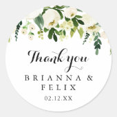 Greenery White Floral Vielen Dank Gastgeschenk Hoc Runder Aufkleber (Vorderseite)