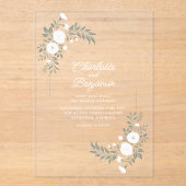 Greenery White Floral Wedding Acryleinladungen (Vorderseite)
