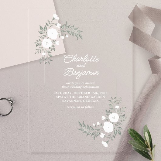 Greenery White Floral Wedding Acryleinladungen