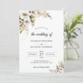Greenery White Floral Wedding Einladung (Stehend Vorderseite)