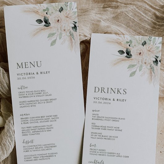 Greenery White Floral Wedding Menu VICTORIA Menükarte