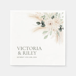Greenery White Floral Wedding Napkins VICTORIA Serviette