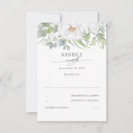 Greenery White Floral Wedding RSVP Karte