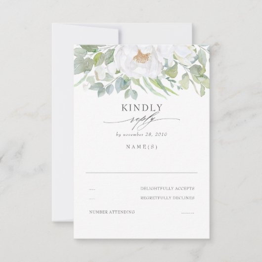 Greenery White Floral Wedding RSVP Karte (Vorderseite)