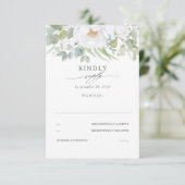 Greenery White Floral Wedding RSVP Karte (Stehend Vorderseite)