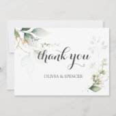 Greenery White Gold Blätter Hochzeit Vielen Dank Dankeskarte (Vorderseite)