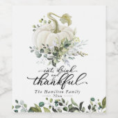 Greenery White Pumpkin Erntedank Weinetikett (Einzelnes Label)