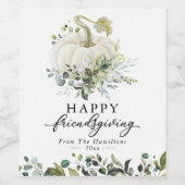 Greenery White Pumpkin Happy Friendsgiving Weinetikett (Einzelnes Label)
