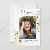 Greenery White Rose Abschluss Foto Dankeskarte (Vorderseite)