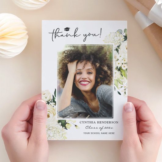 Greenery White Rose Abschluss Foto Dankeskarte