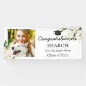 Greenery White Rose Bloral Graduation Party Groß Banner (Horizontal)