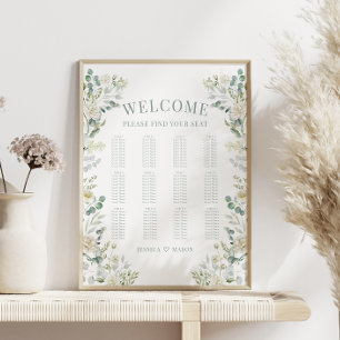 Greenery White Rose Blume Hochzeitsdiagramm Poster