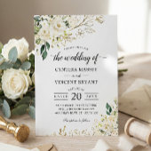 Greenery White Rose Blumengold Blätter Hochzeit Einladung