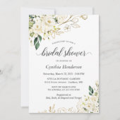 Greenery White Rose Floral Gold Brautparty Einladung (Vorderseite)