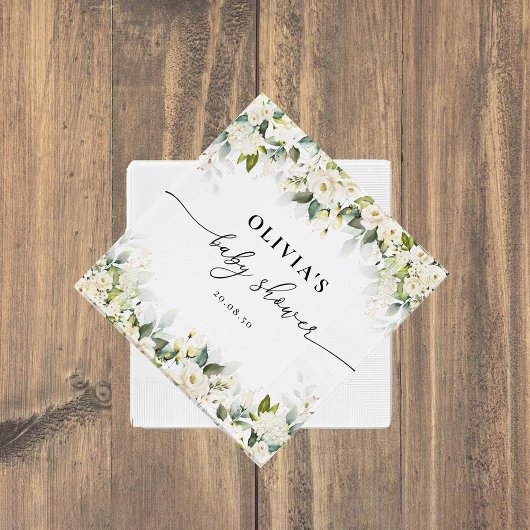 Greenery White Roses Baby Duschpapier Napkins Serviette