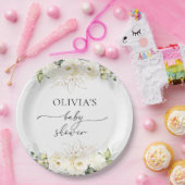 Greenery White Roses Babydusche Papierplatte Pappteller (Party)