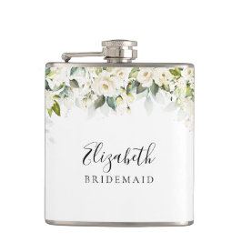 Greenery White Roses Brautparty Flask Flachmann