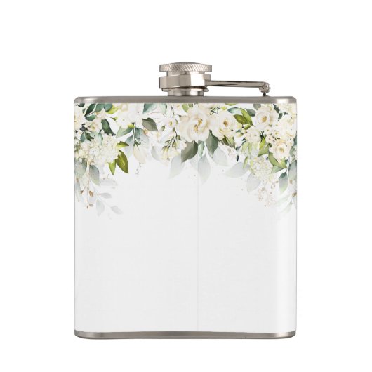 Greenery White Roses Brautparty Flask Flachmann (Rückseite)
