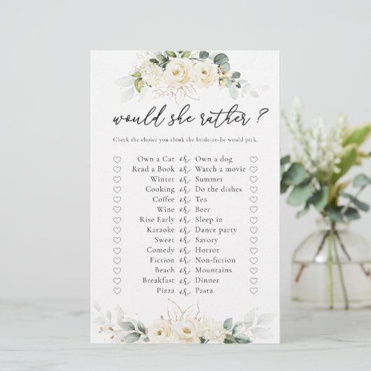 Greenery White Roses Brautparty Game (Stehend Vorderseite)