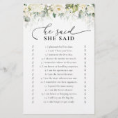 Greenery White Roses Brautparty Game (Vorderseite)