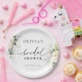 Greenery White Roses Brautparty Paper Plate Pappteller (Party)