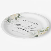 Greenery White Roses Brautparty Paper Plate Pappteller (Schrägansicht)