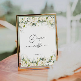 Greenery White Roses Diaper Raffle Sign Sockelschild