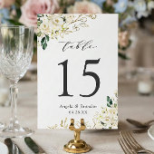 Greenery White Roses Floral Wedding Tischnummer