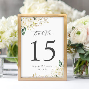 Greenery White Roses Floral Wedding Tischnummer