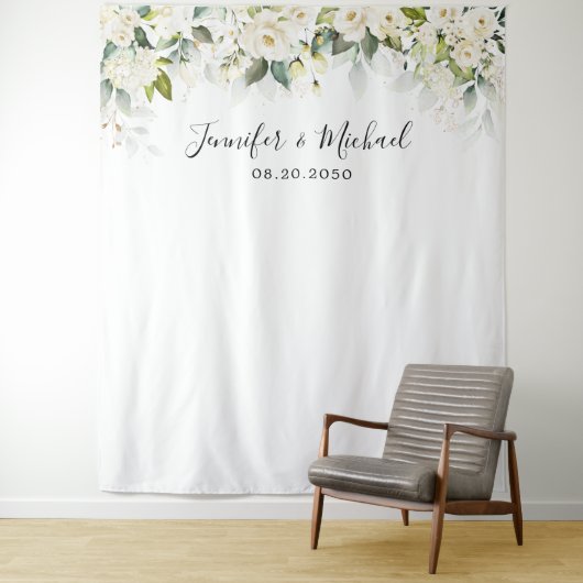 Greenery White Roses Wedding Backdropps Wandteppich (Beispiel)