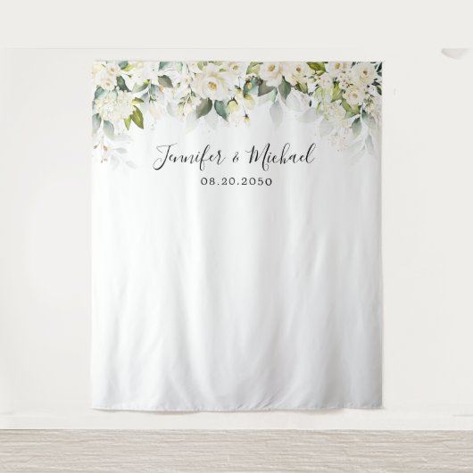 Greenery White Roses Wedding Backdropps Wandteppich (Vorderseite)