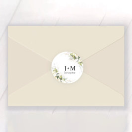 Greenery White Roses Wedding Classic Round Sticker