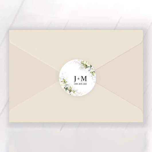 Greenery White Roses Wedding Classic Round Sticker