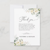 Greenery White Roses Wedding Flat Danke Karte (Vorderseite)