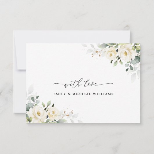 Greenery White Roses Wedding Flat Danke Karte (Rückseite)