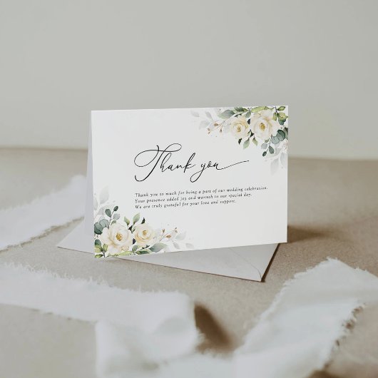 Greenery White Roses Wedding Flat Danke Karte