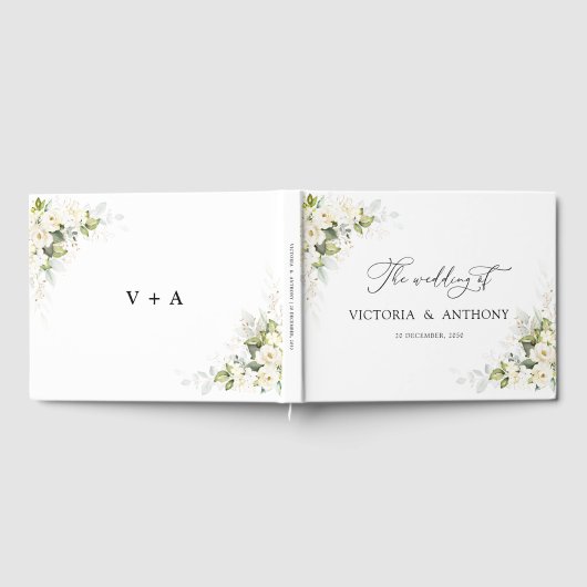 Greenery White Roses Wedding Gästebuch (Voll)
