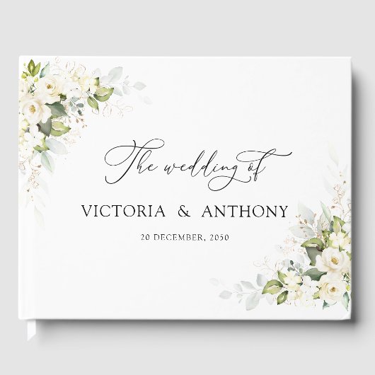 Greenery White Roses Wedding Gästebuch (Vorderseite)
