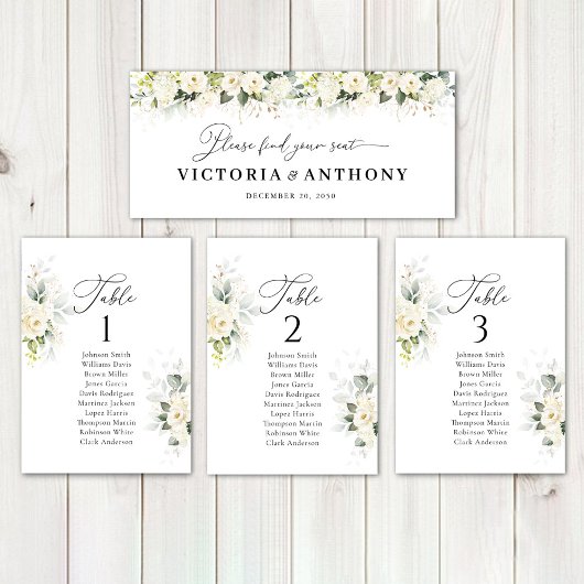 Greenery White Roses Wedding Head Table Sign