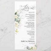 Greenery White Roses Wedding Menü Menükarte (Vorderseite)