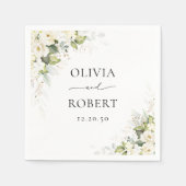 Greenery White Roses Wedding Napkins Serviette (Vorderseite)