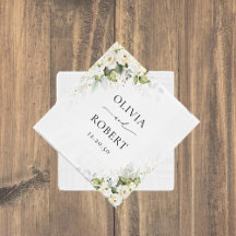 Greenery White Roses Wedding Napkins