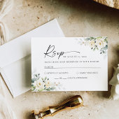 Greenery White Roses Wedding RSVP Card