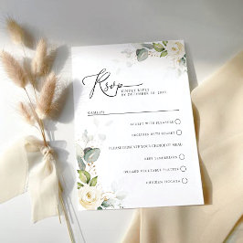 Greenery White Roses Wedding RSVP Card Karte
