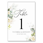 Greenery White Roses Wedding Tischnummern (Vorderseite)
