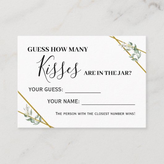 Greenery Wie viele Küsse zweisprachige Spielkarte Platzkarte (Vorderseite)