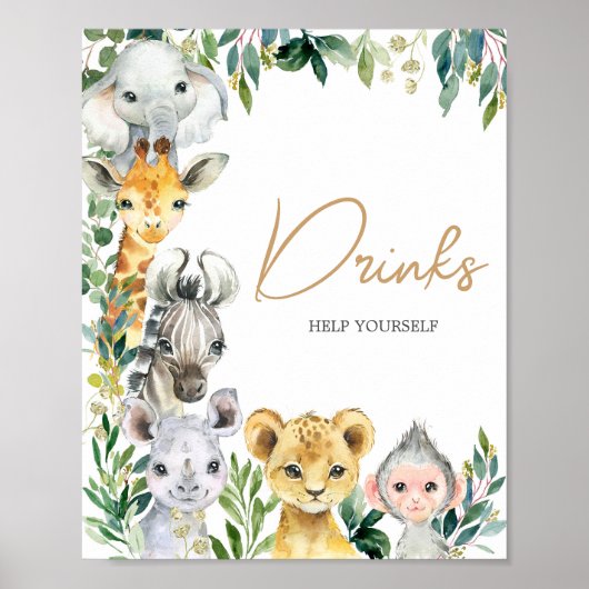 Greenery Wild One Safari Baby Dusche Drinks Poster (Vorne)