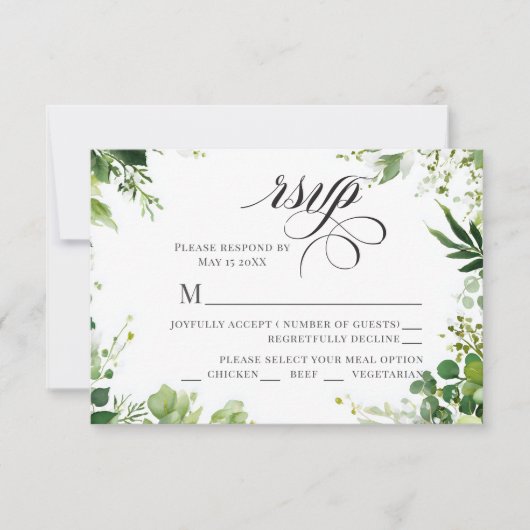 Greenery Willow border RSVP Karte (Vorderseite)